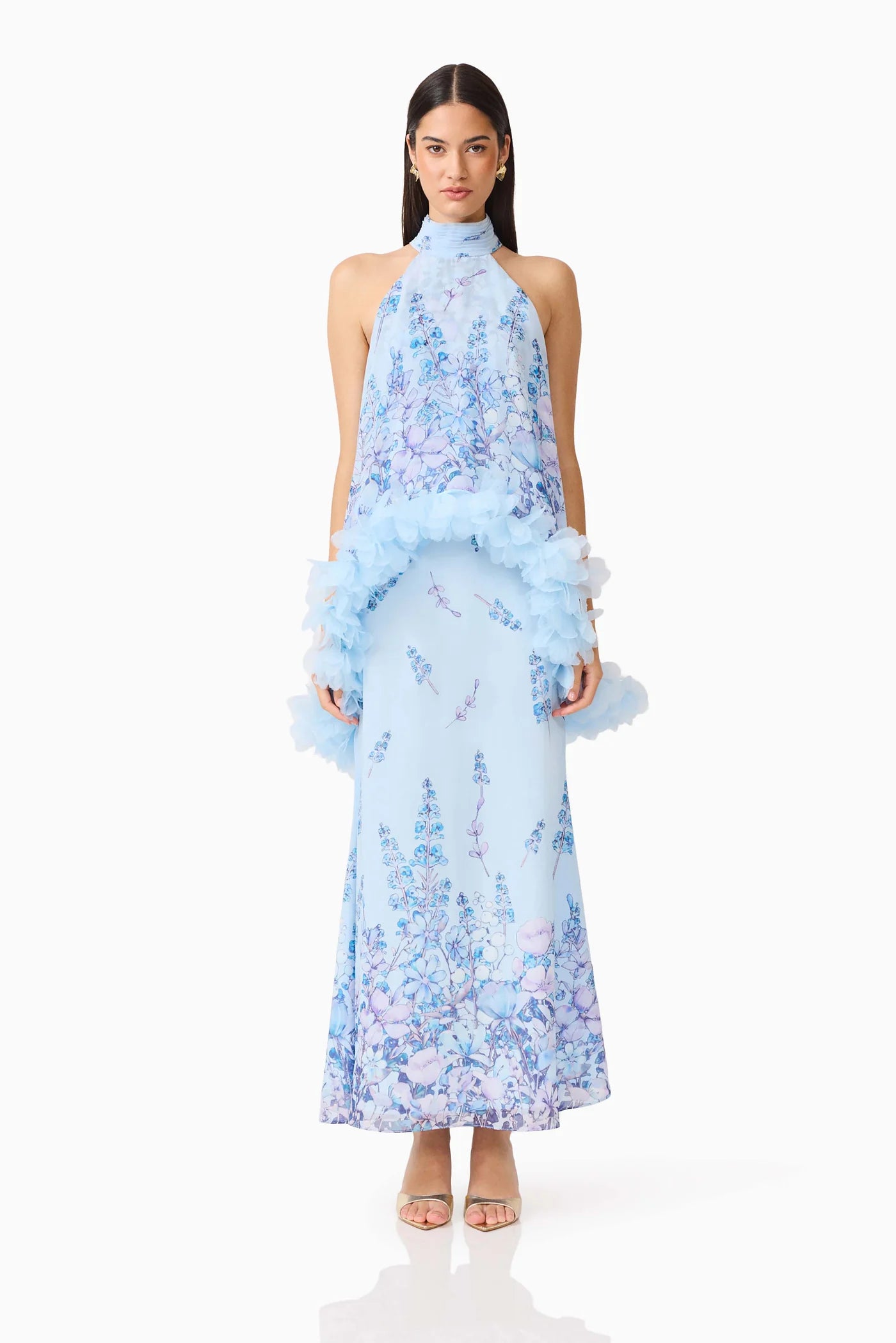 Elliatt Tulsia Floral Cape Maxi Dress in Light Blue