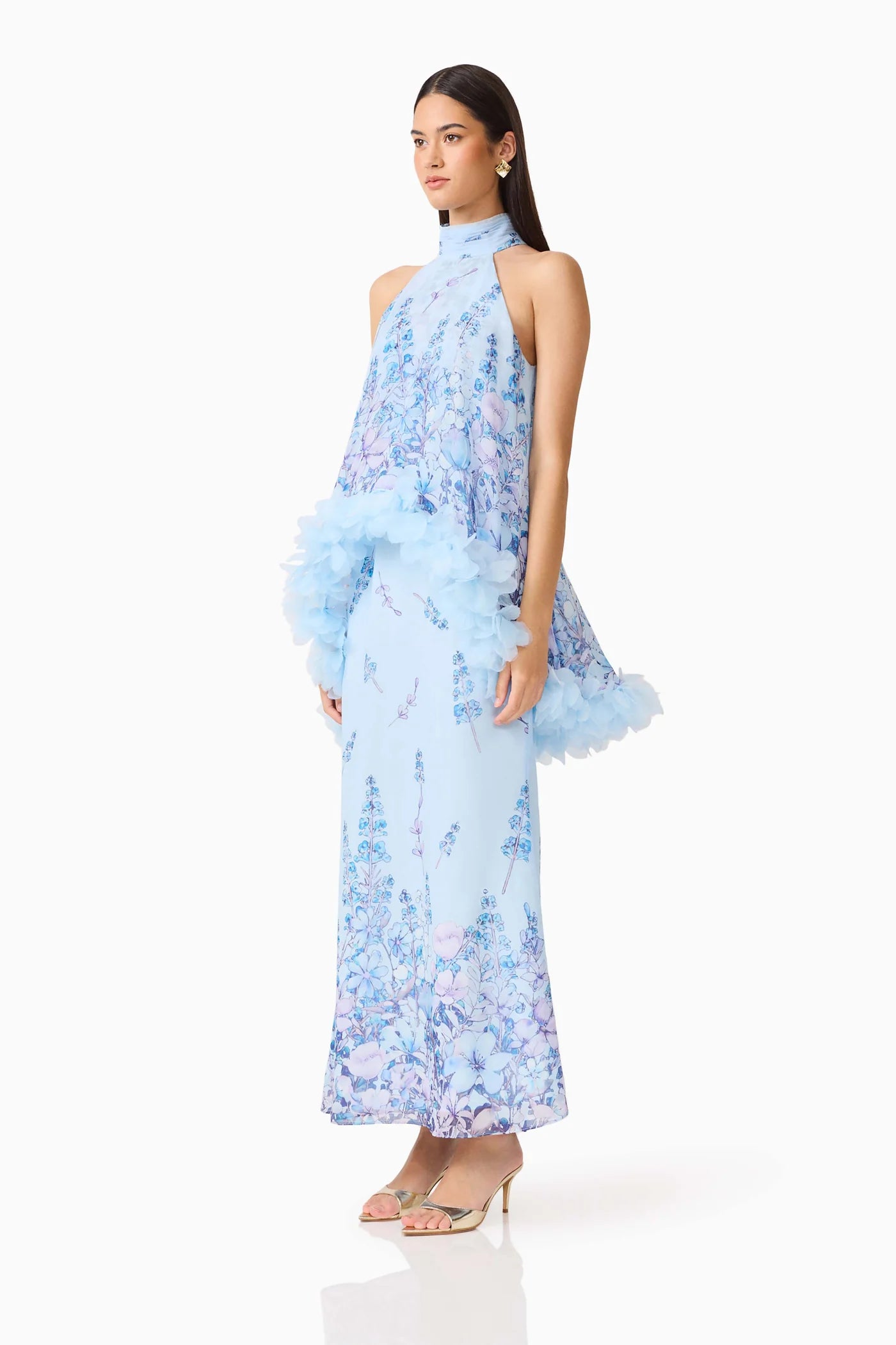 Elliatt Tulsia Floral Cape Maxi Dress in Light Blue