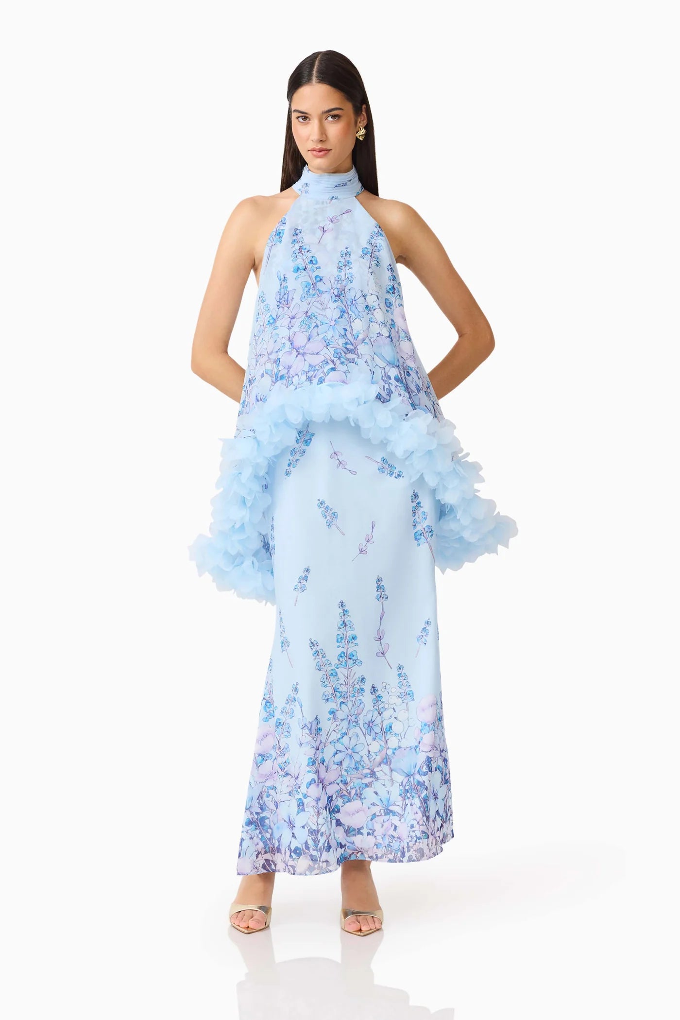 Elliatt Tulsia Floral Cape Maxi Dress in Light Blue