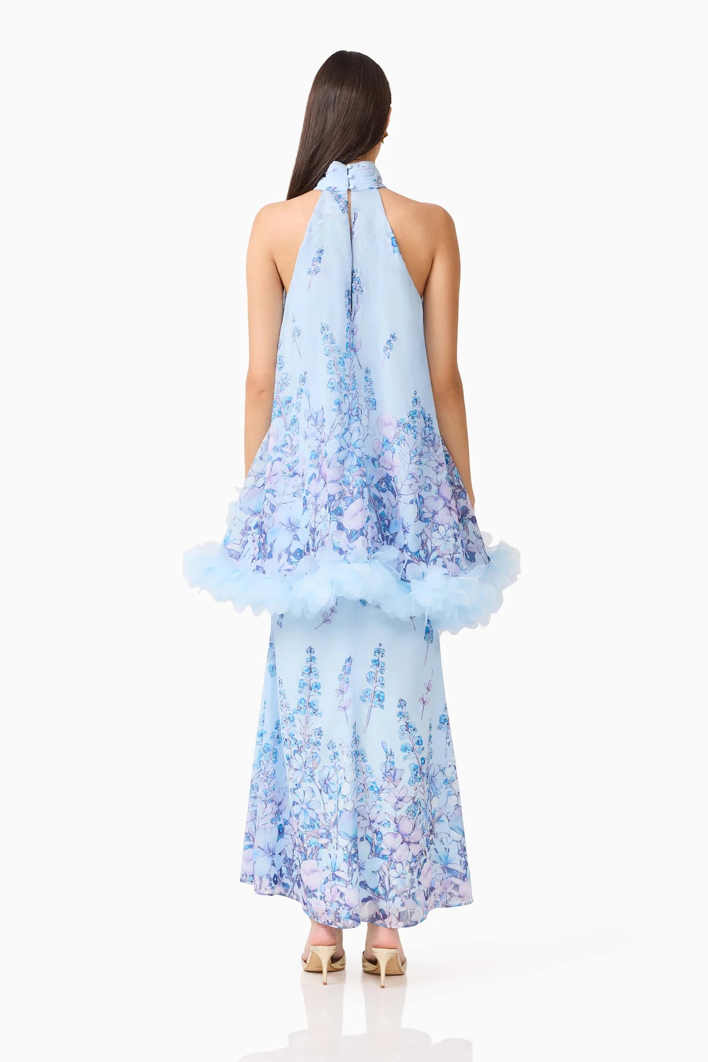 Elliatt Tulsia Floral Cape Maxi Dress in Light Blue