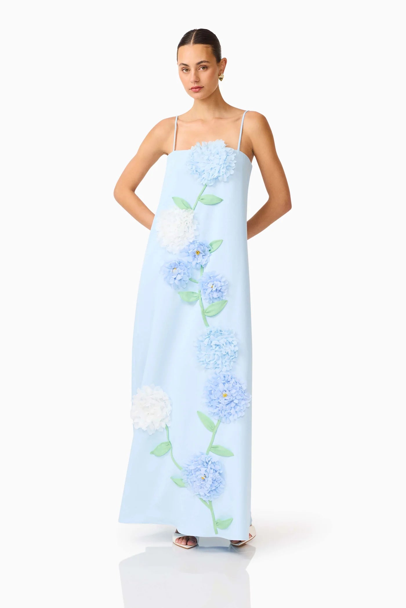 Elliatt Buttercup Embroidered Maxi Dress In Blue