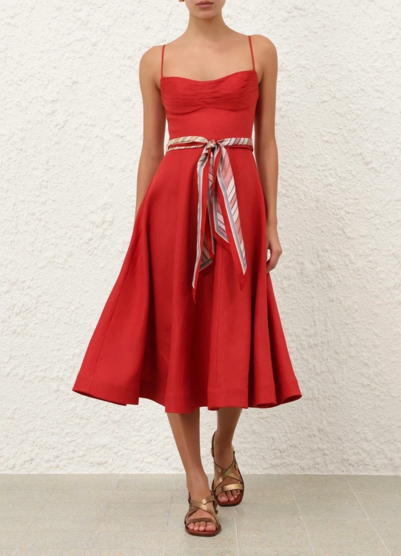 Zimmermann Rebellion Tuck Midi Dress in Red