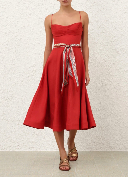 Zimmermann Rebellion Tuck Midi Dress in Red