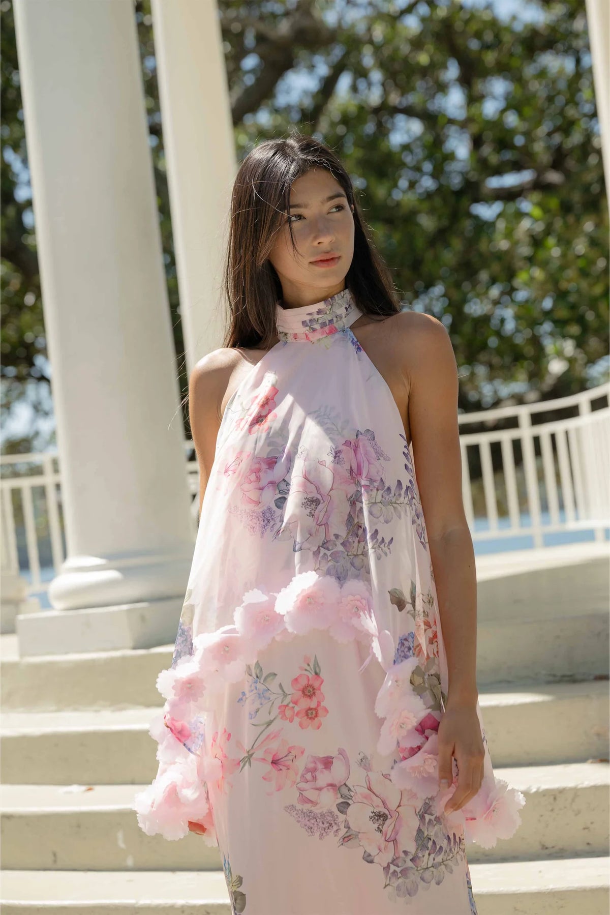 Elliatt Millie Tiered Gown in Pink Floral