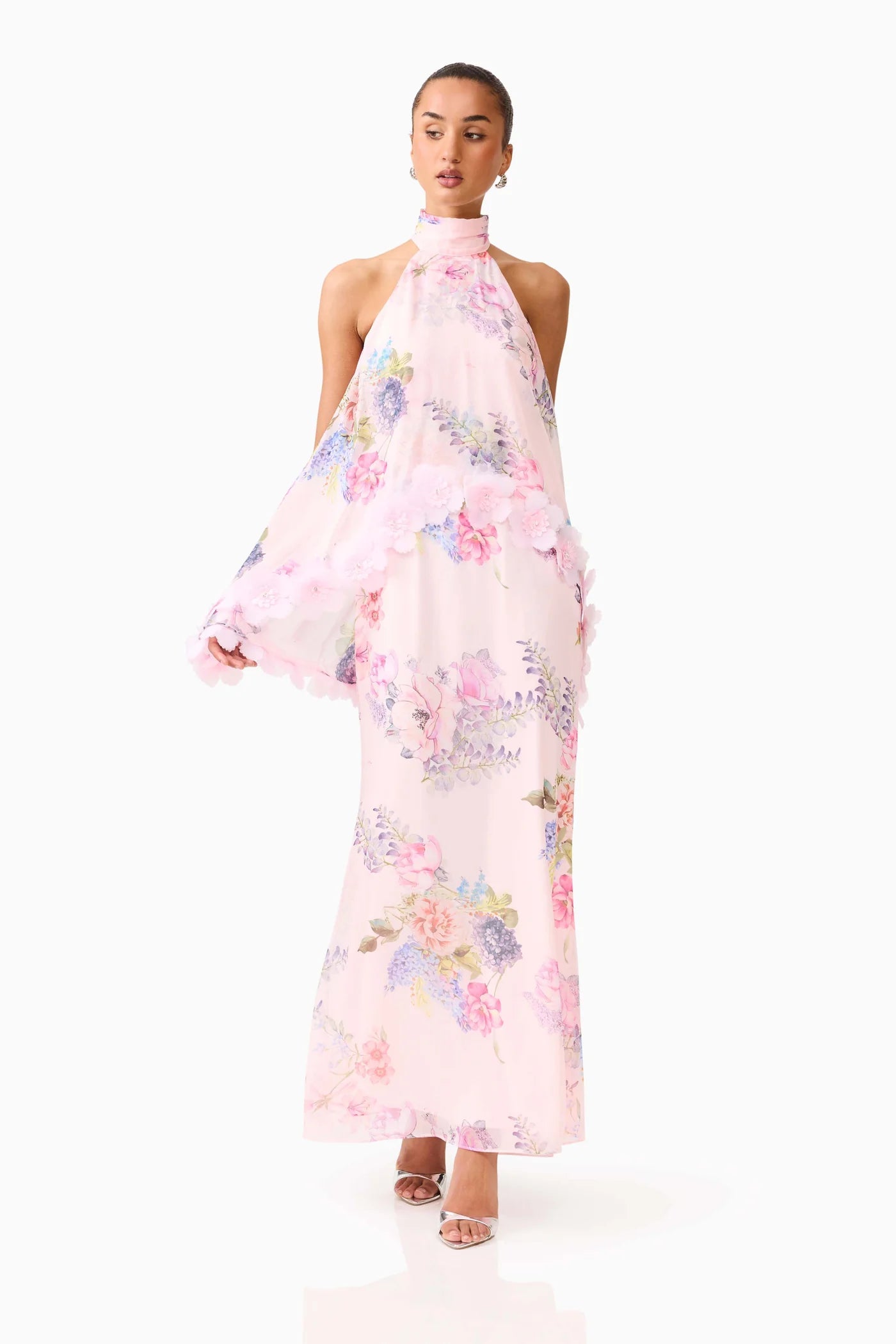 Elliatt Millie Tiered Gown in Pink Floral