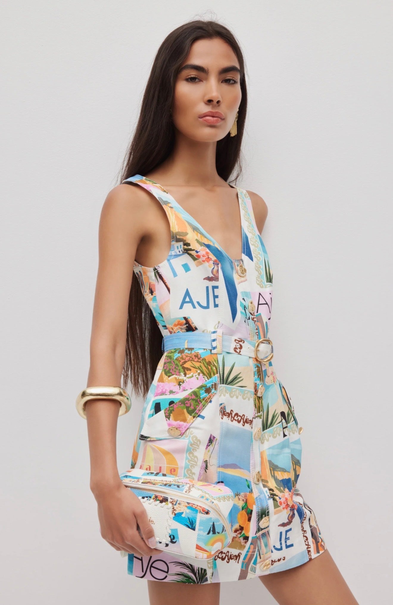 Aje Ambie Mini dress in postcard