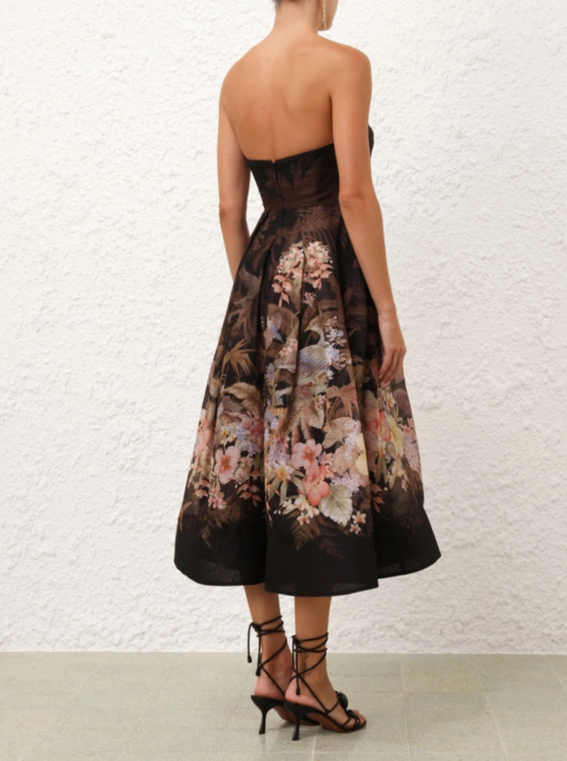 Zimmermann Illuminate Draped Midi Dress in Black Tropical