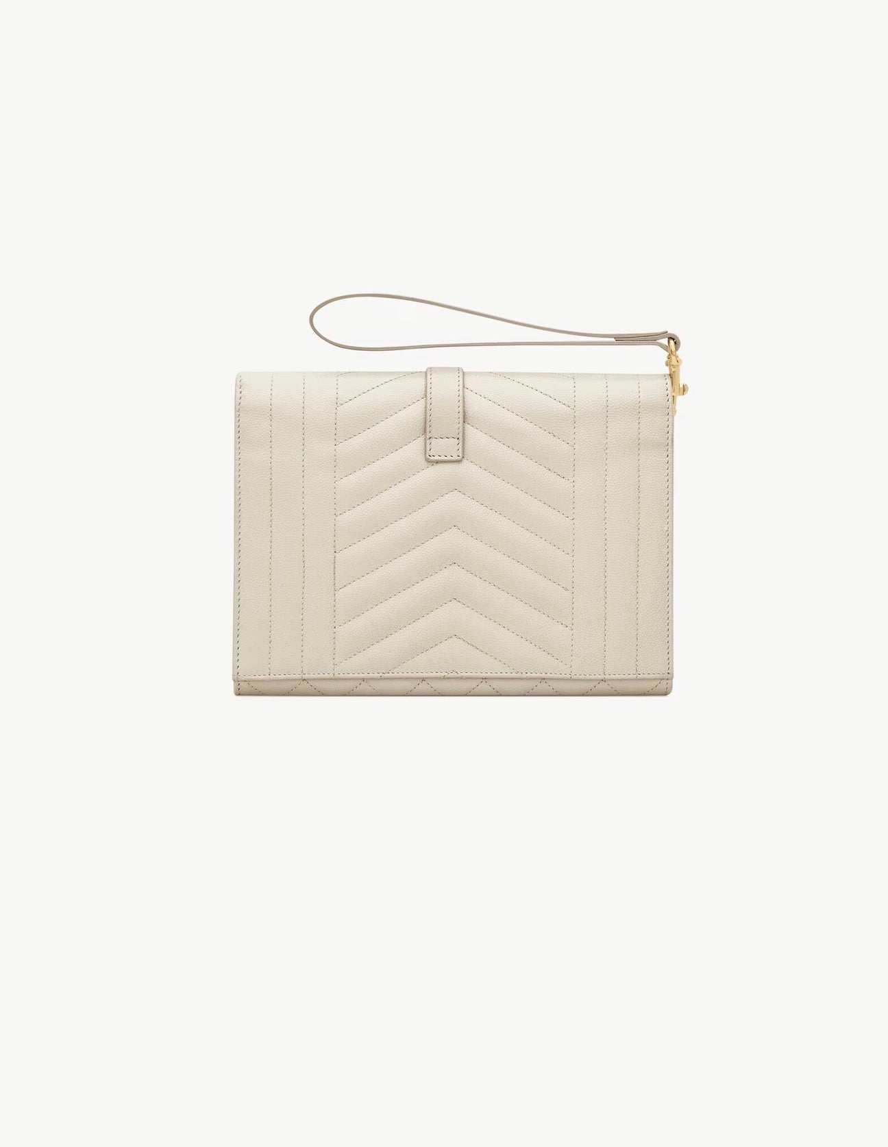 YSL Saint Laurent Envelope Flap Pouch in Mix Matelassé Grain de Poudre Leather Blanc Vintage