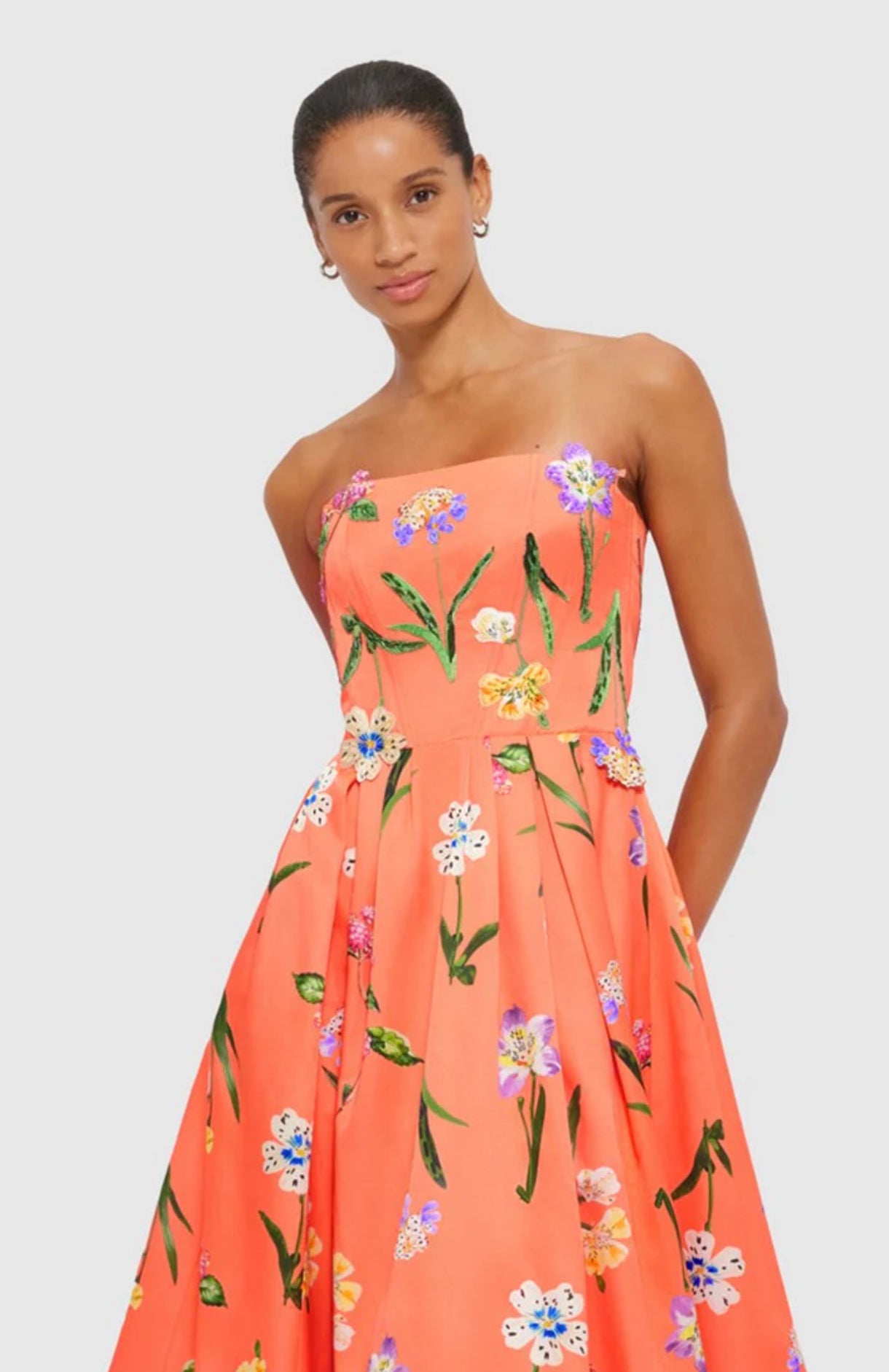 Leo Lin Lynn Bustier Midi Dress - Wild Flower in Coral