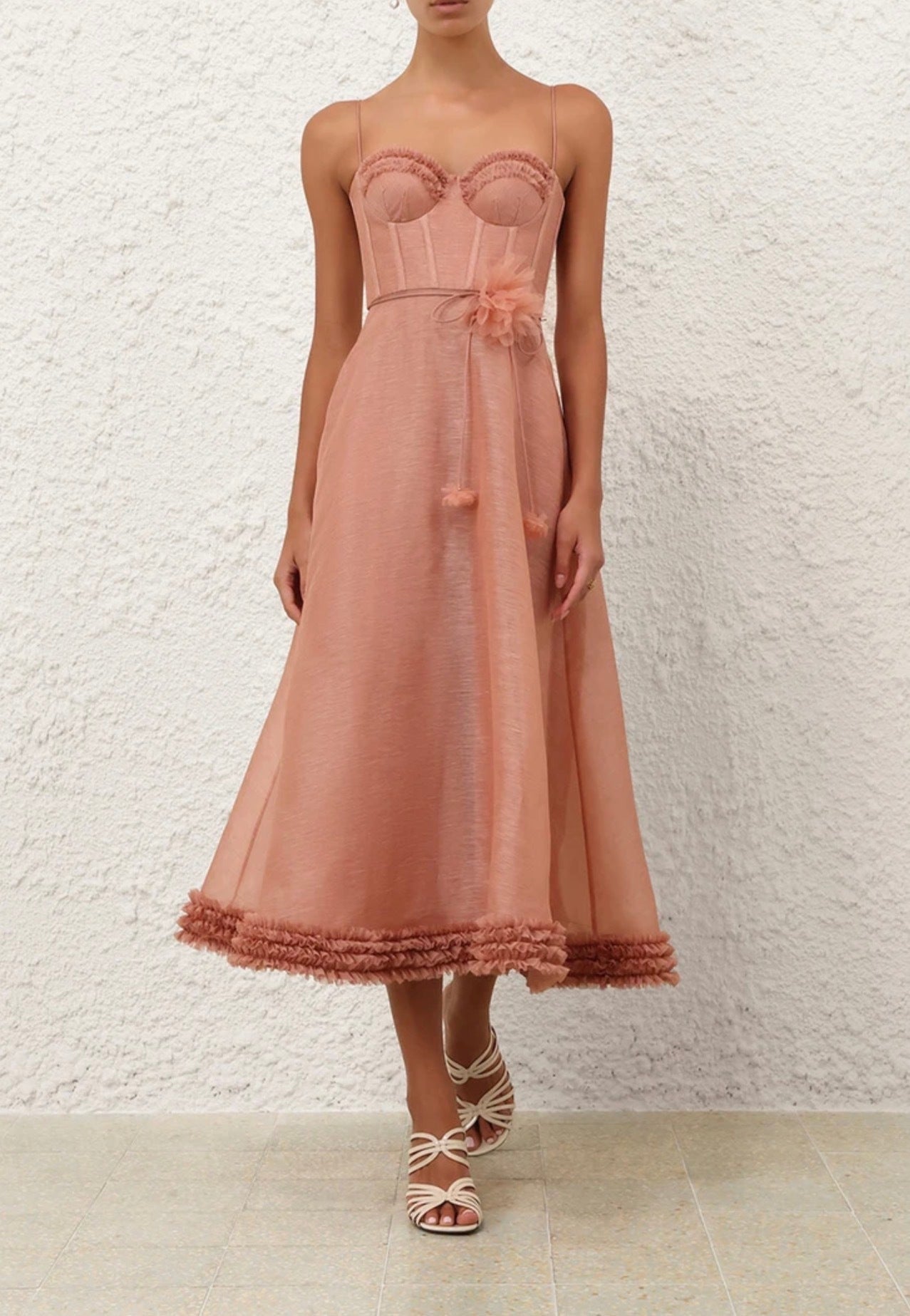 Zimmermann Luna Ruffle Midi Dress in Peony