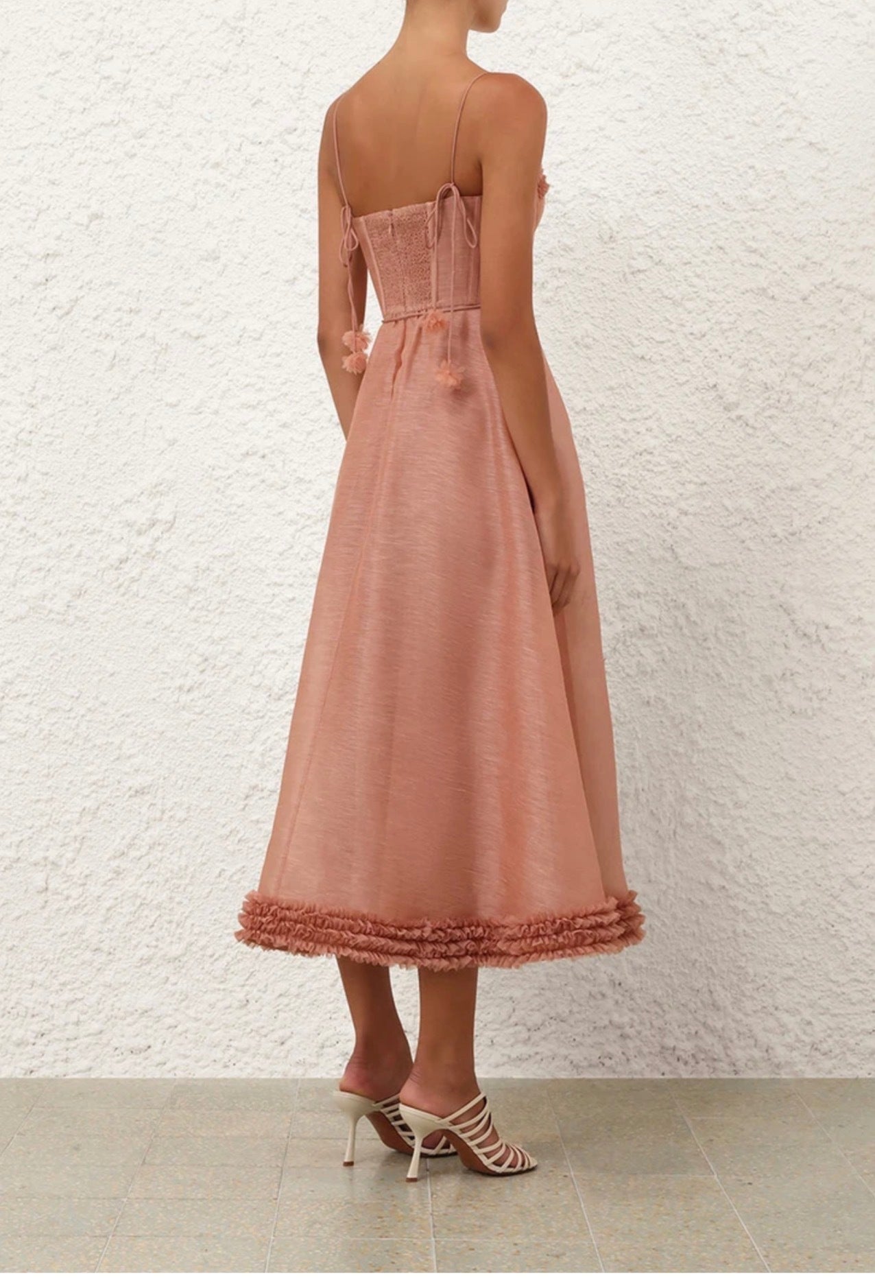 Zimmermann Luna Ruffle Midi Dress in Peony
