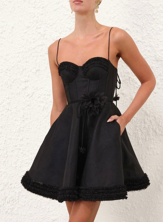 Zimmermann Luna Ruffle Mini Dress in Black