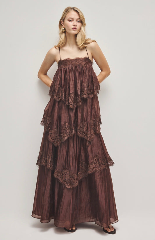 Aje Ophelia Lace Gown in Chocolate