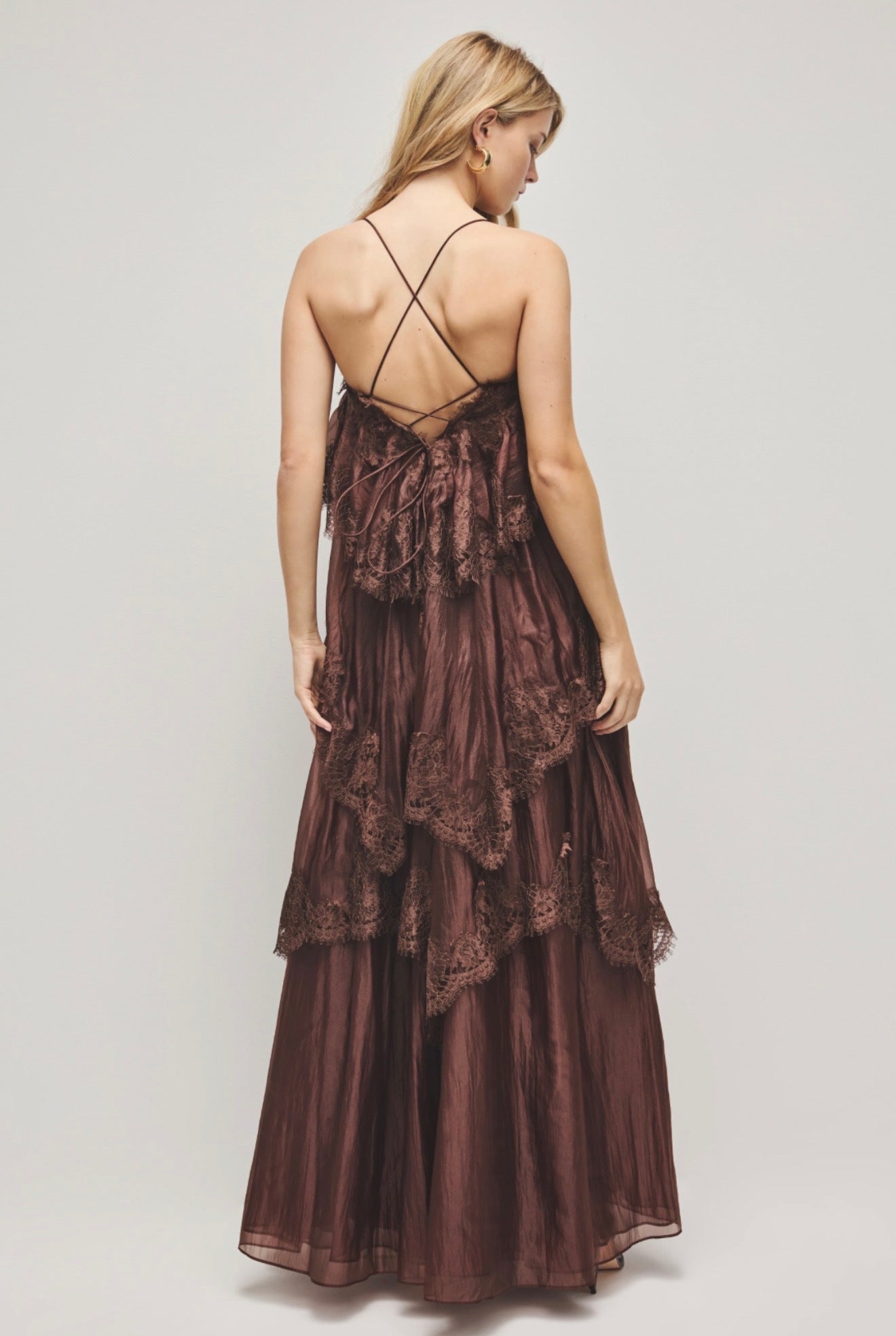 Aje Ophelia Lace Gown in Chocolate