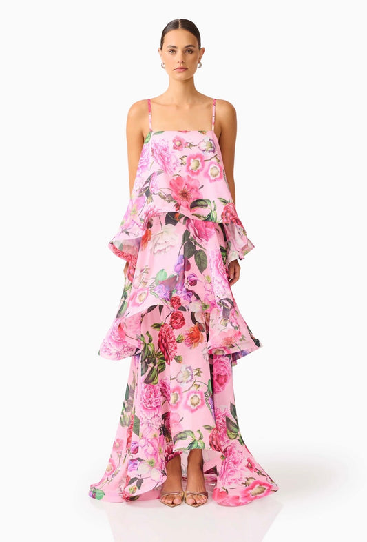 Elliatt Armani Tiered Maxi Dress in Pink Floral
