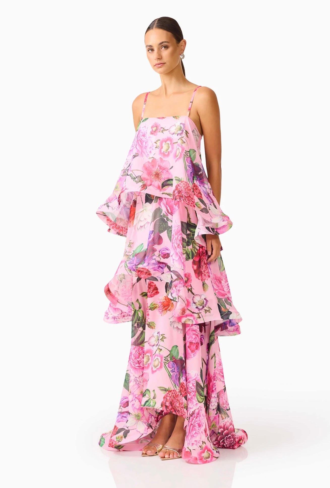Elliatt Armani Tiered Maxi Dress in Pink Floral