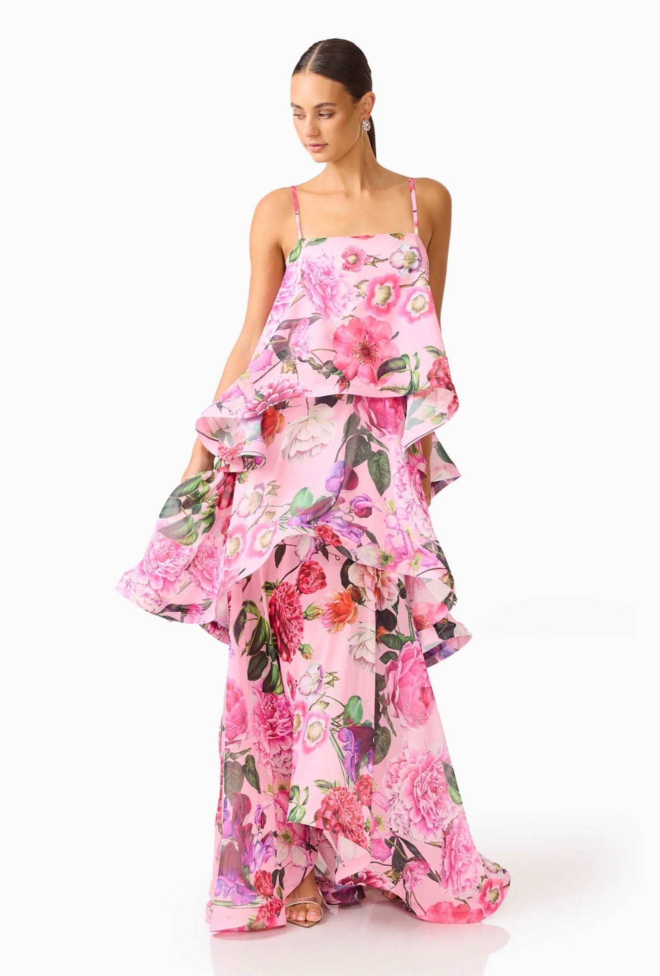 Elliatt Armani Tiered Maxi Dress in Pink Floral