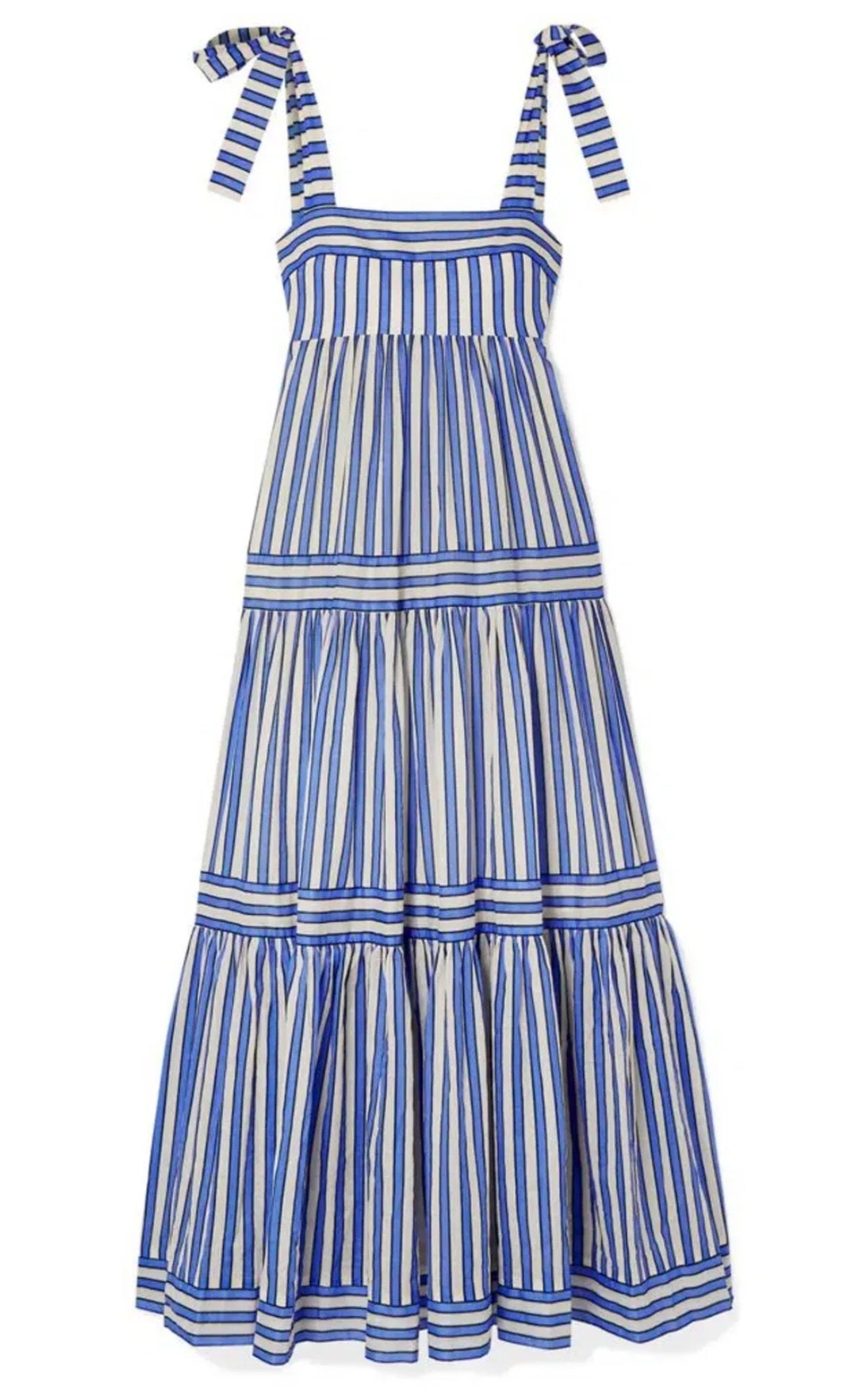 Zimmermann Verity Striped Tiered Maxi Dress Blue & White