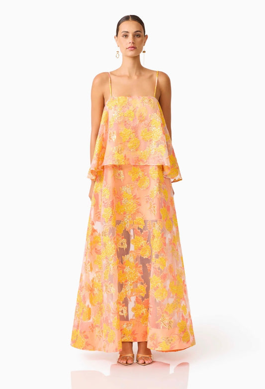 Elliatt Elysia Tiered Gown in Orange Floral