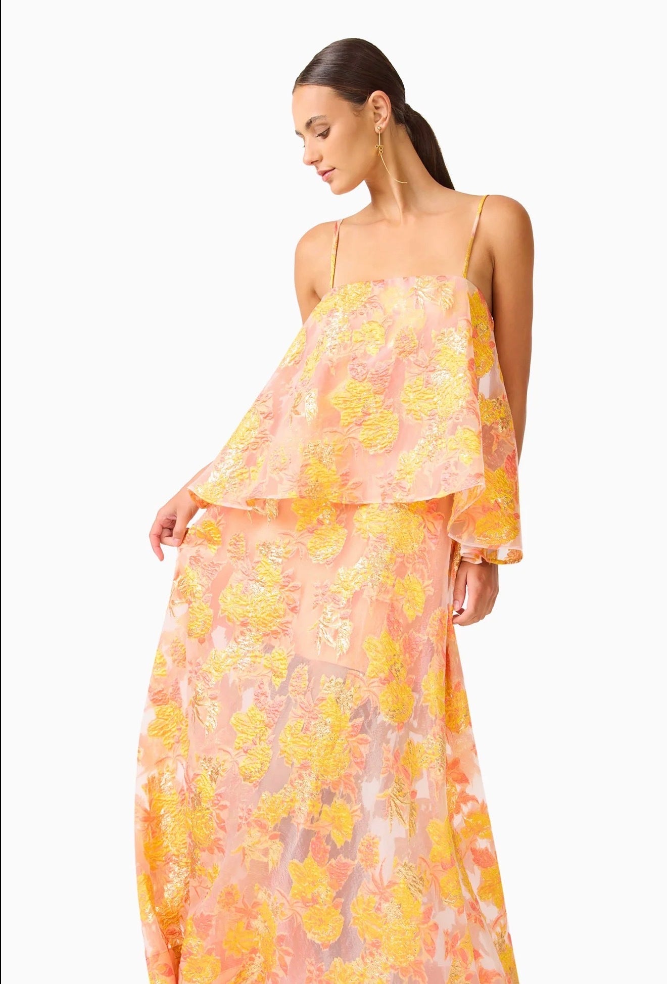Elliatt Elysia Tiered Gown in Orange Floral