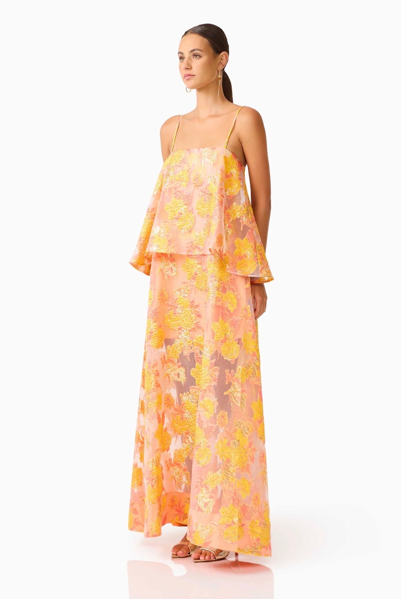 Elliatt Elysia Tiered Gown in Orange Floral