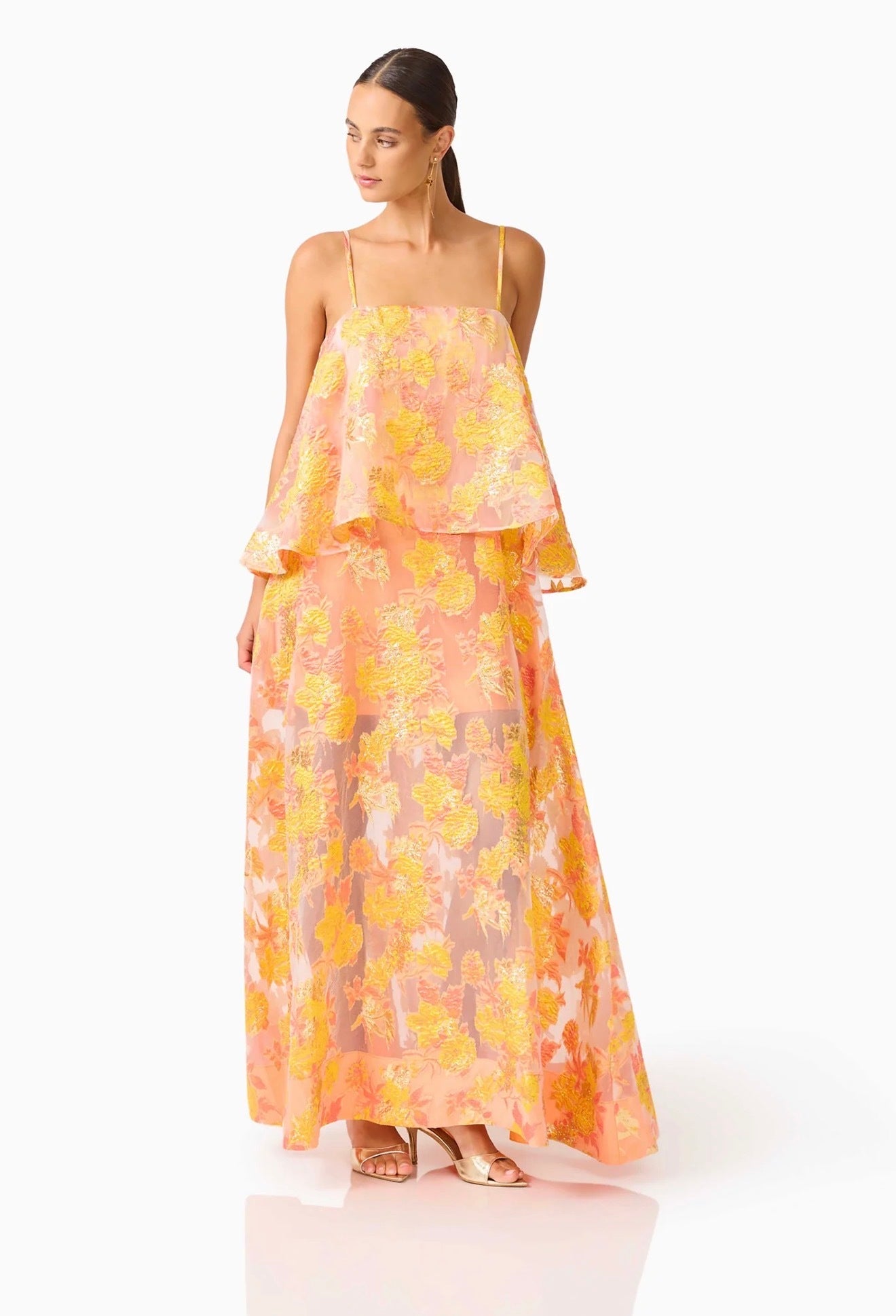 Elliatt Elysia Tiered Gown in Orange Floral