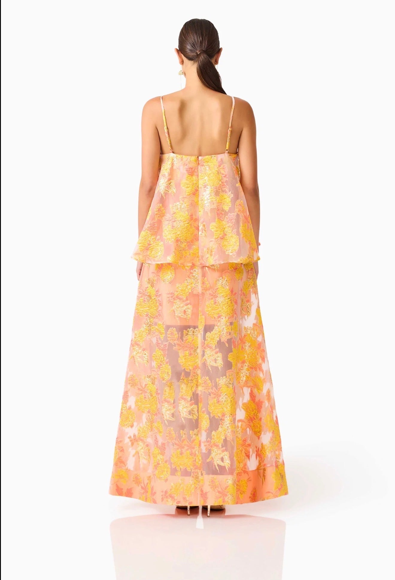 Elliatt Elysia Tiered Gown in Orange Floral