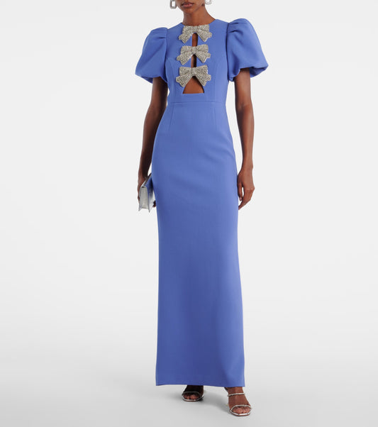 Rebecca Vallance Violetta Puff Sleeve Gown Periwinkle Blue