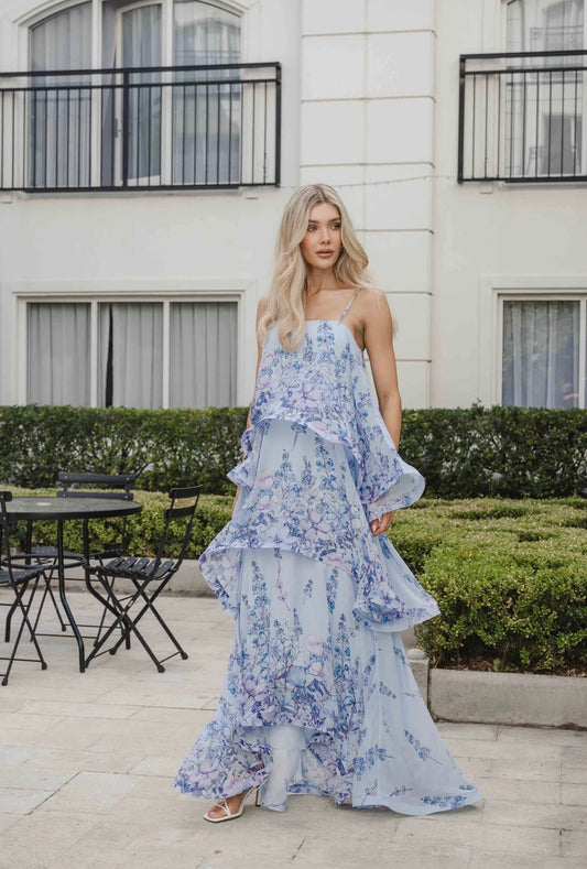 Elliatt Armani Tiered Maxi Dress in Baby Blue Floral