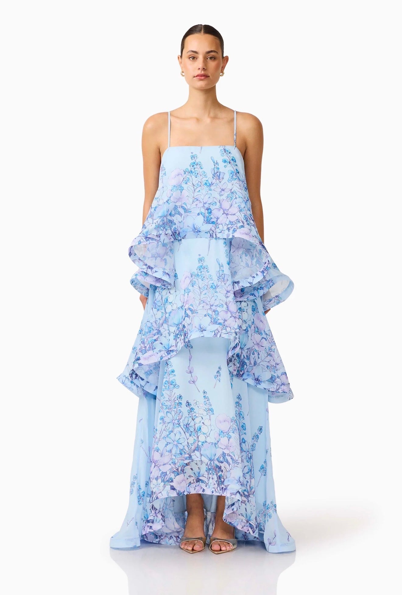 Elliatt Armani Tiered Maxi Dress in Baby Blue Floral