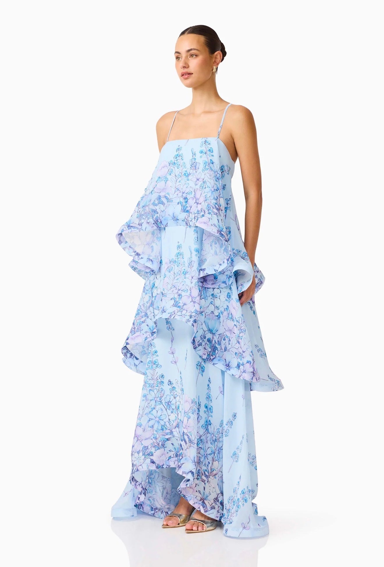 Elliatt Armani Tiered Maxi Dress in Baby Blue Floral