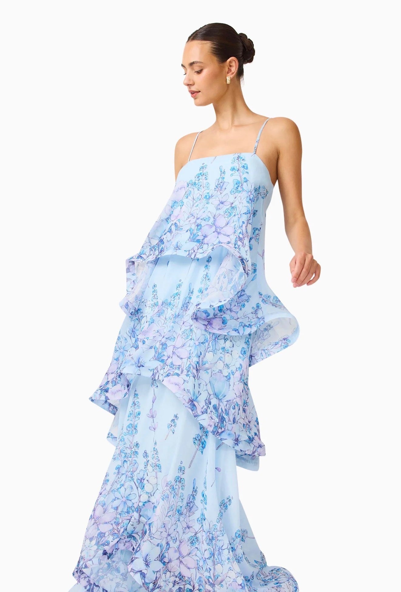 Elliatt Armani Tiered Maxi Dress in Baby Blue Floral