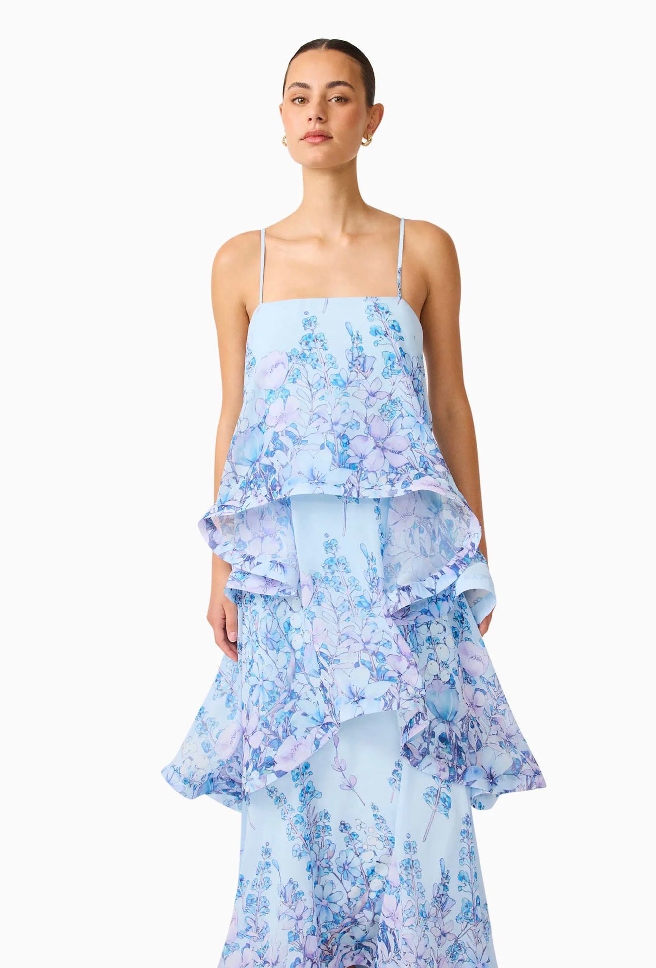 Elliatt Armani Tiered Maxi Dress in Baby Blue Floral