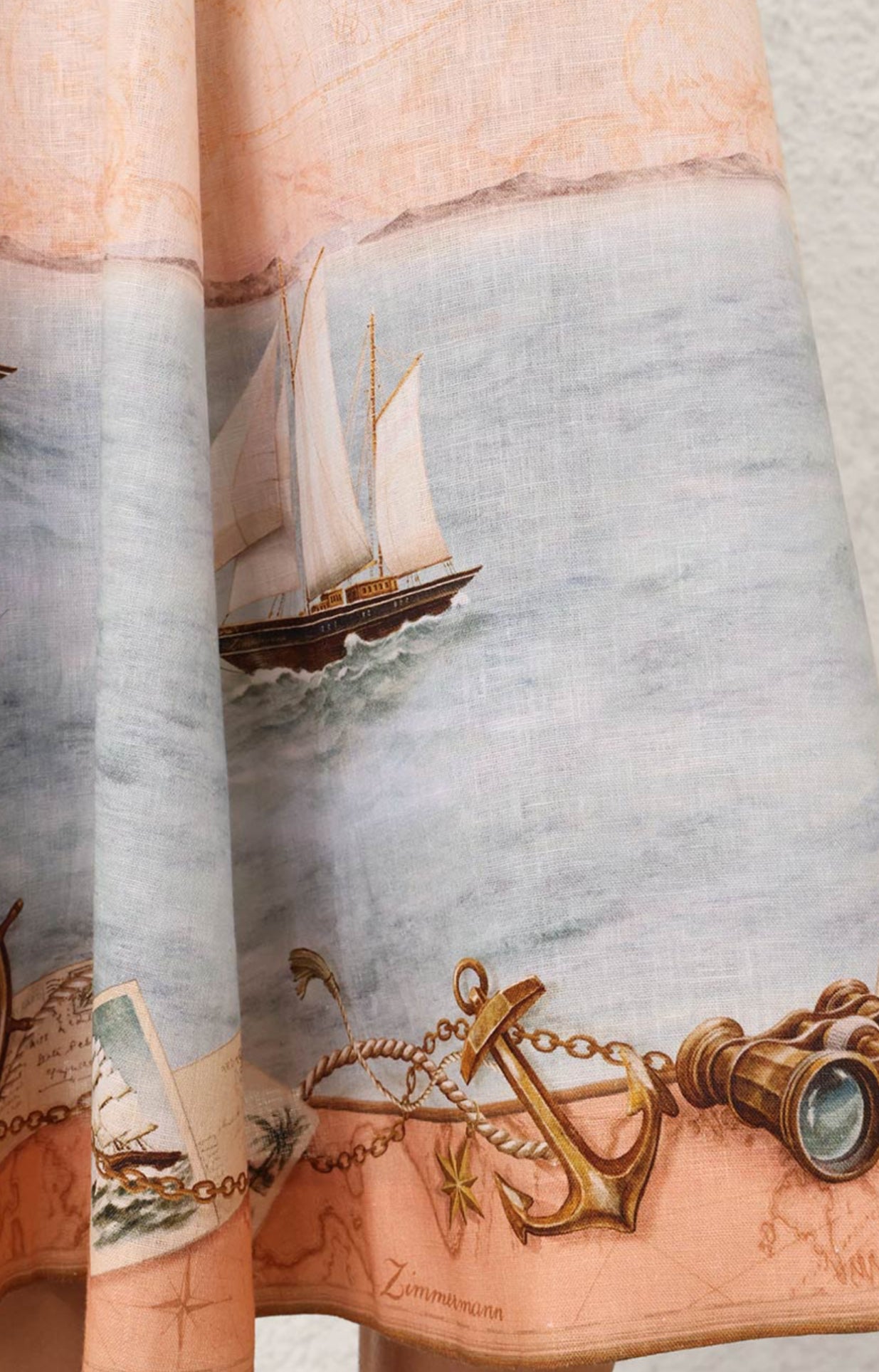 Zimmermann Scarborough Picnic Midi Dress in Peach Nautical Map