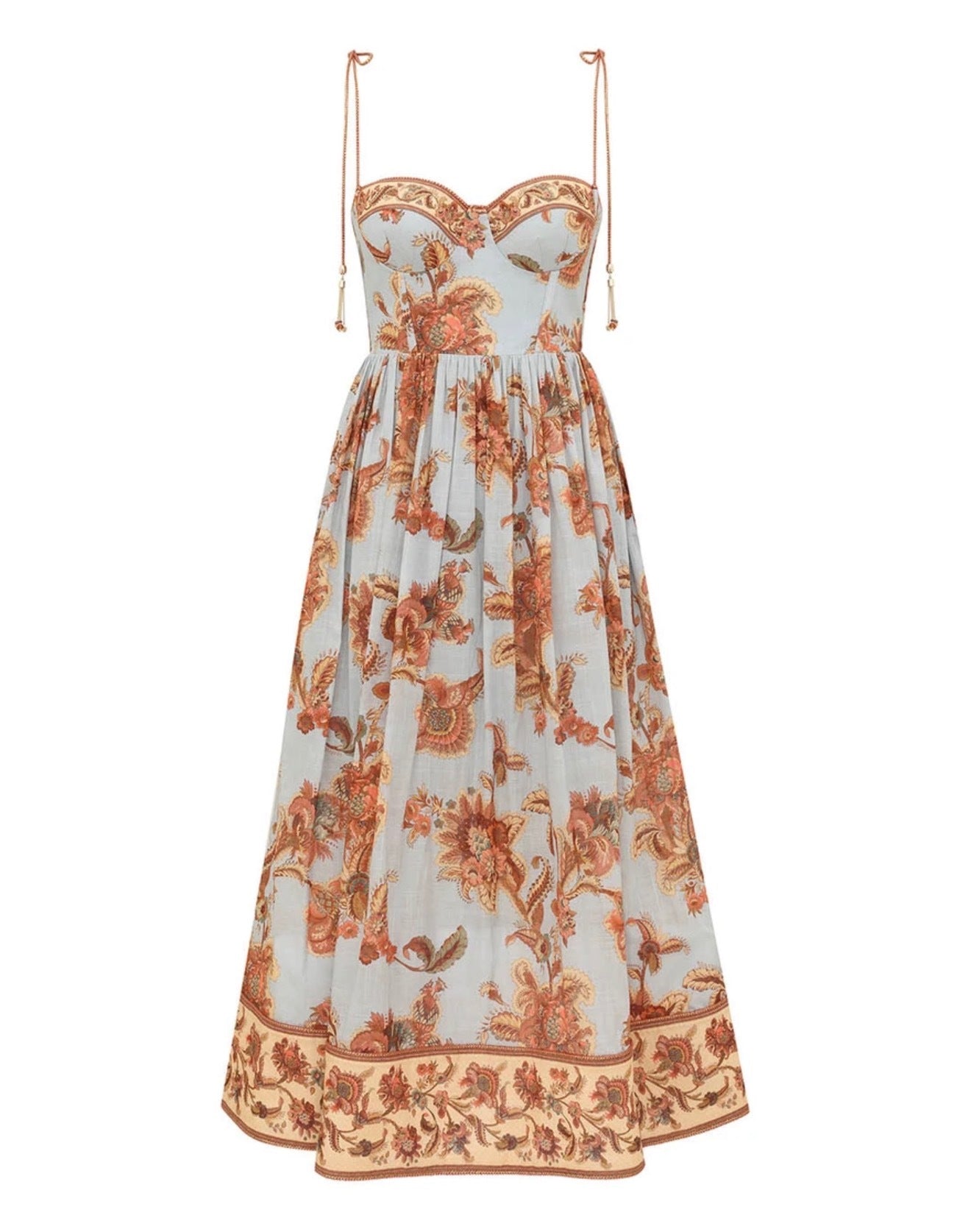 Zimmermann Aster Corset Midi Dress in Blue Jacobean