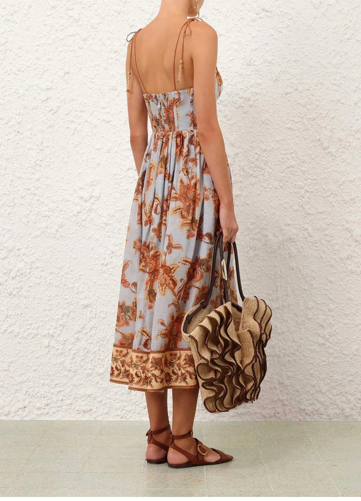 Zimmermann Aster Corset Midi Dress in Blue Jacobean