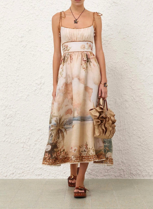 Zimmermann Mahon Picnic Dress in Island Map Blue