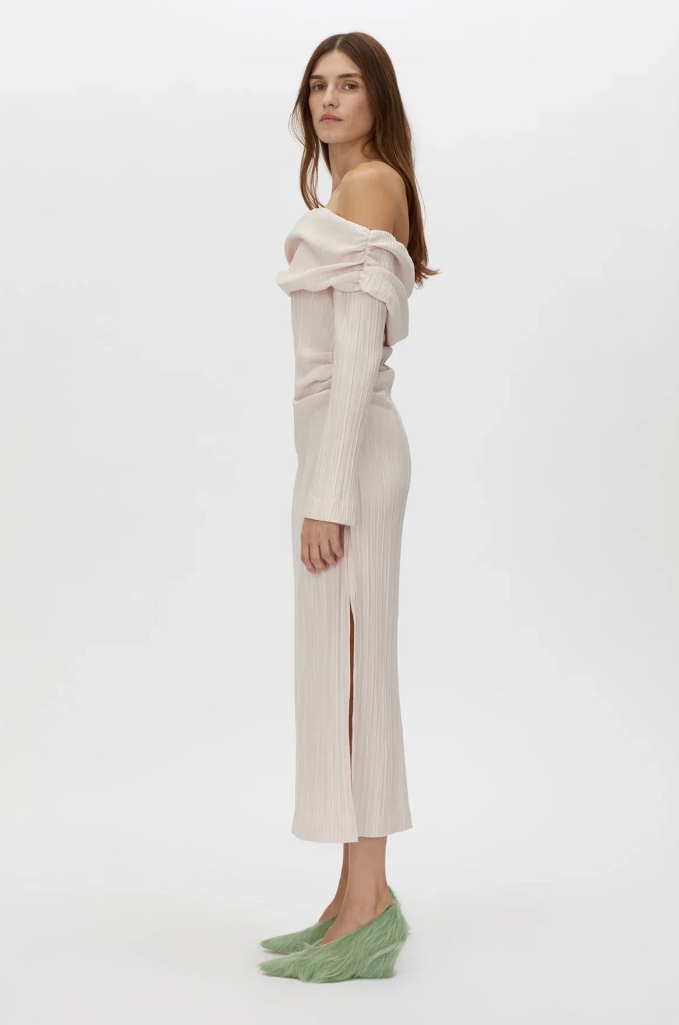 Camilla And Marc Shaw Off Shoulder Dress in Ice Pink