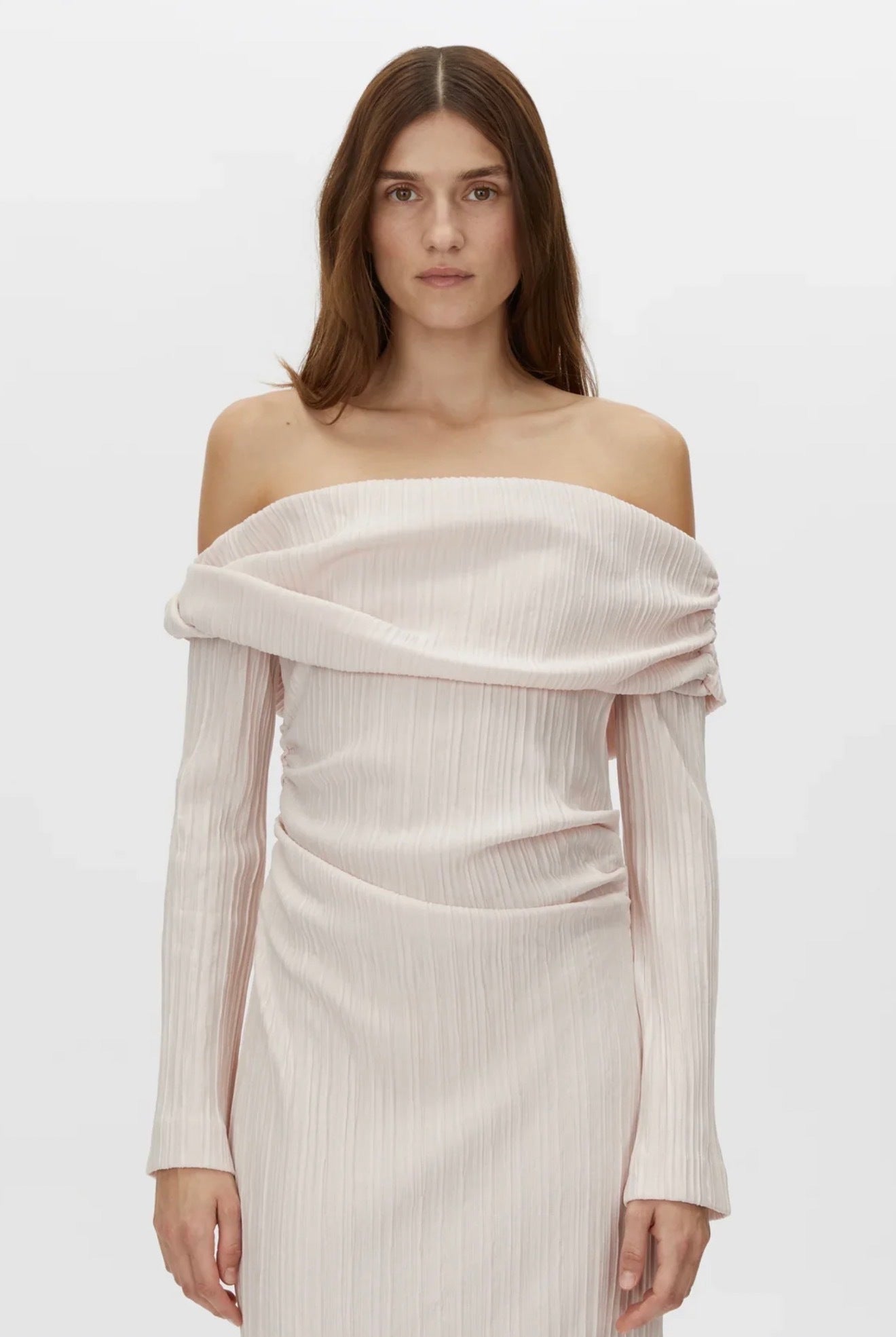 Camilla And Marc Shaw Off Shoulder Dress in Ice Pink