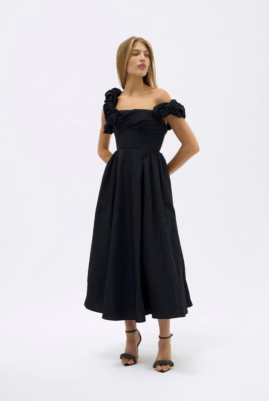 Rachel Gilbert Henley Strap Black Midi Dress