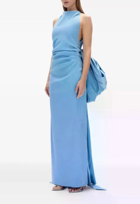 Rachel Gilbert Lottie Bow-Detail Halterneck Gown