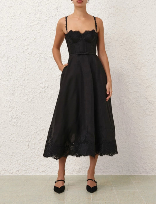 Zimmermann Hypnotic Lace Trim Gown in Black