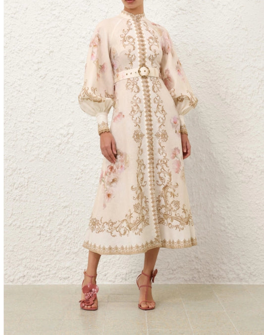 Zimmermann Hypnotic Buttoned Midi Dress in Cream Peony