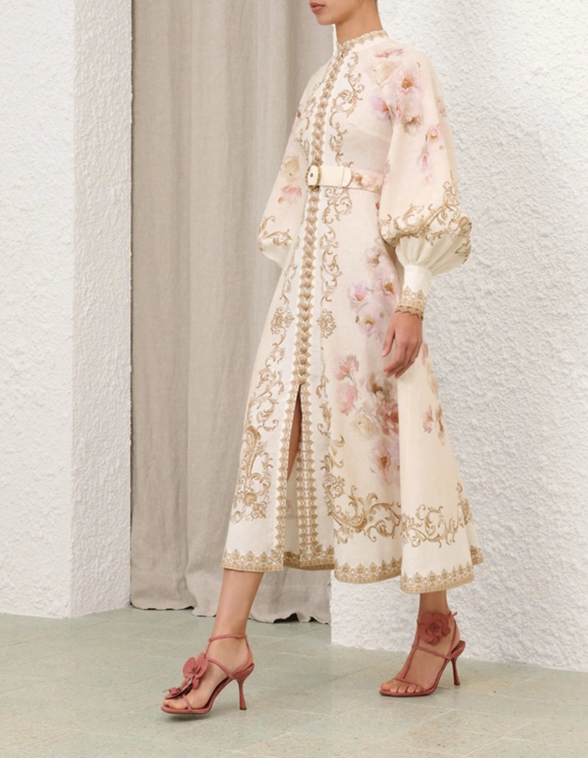 Zimmermann Hypnotic Buttoned Midi Dress in Cream Peony