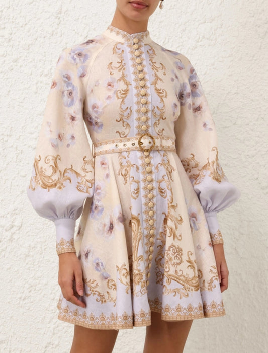 Zimmermann Hypnotic Buttoned Mini Dress in Blue Floral