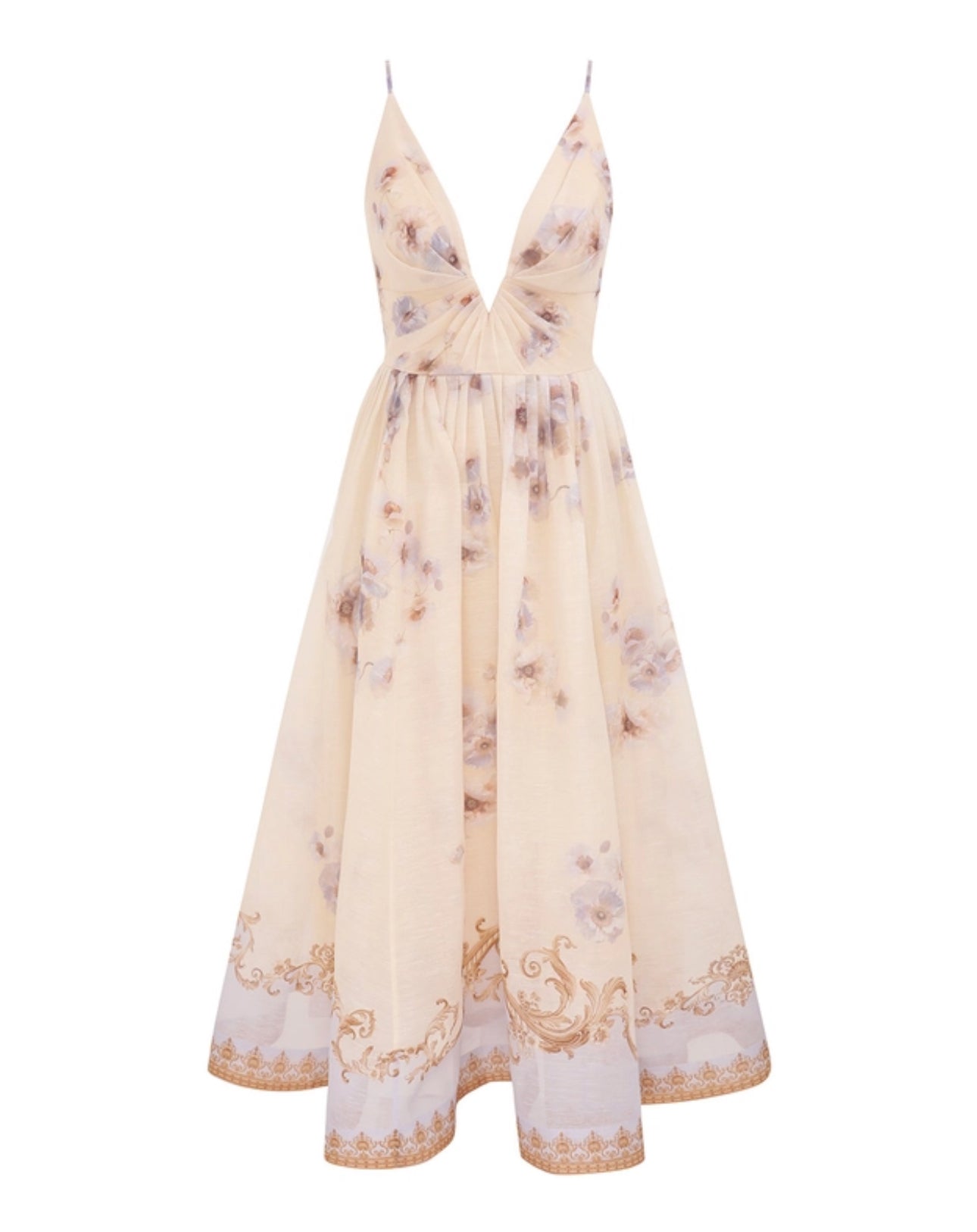 Zimmermann Hypnotic V Neck Midi Dress in Blue Floral