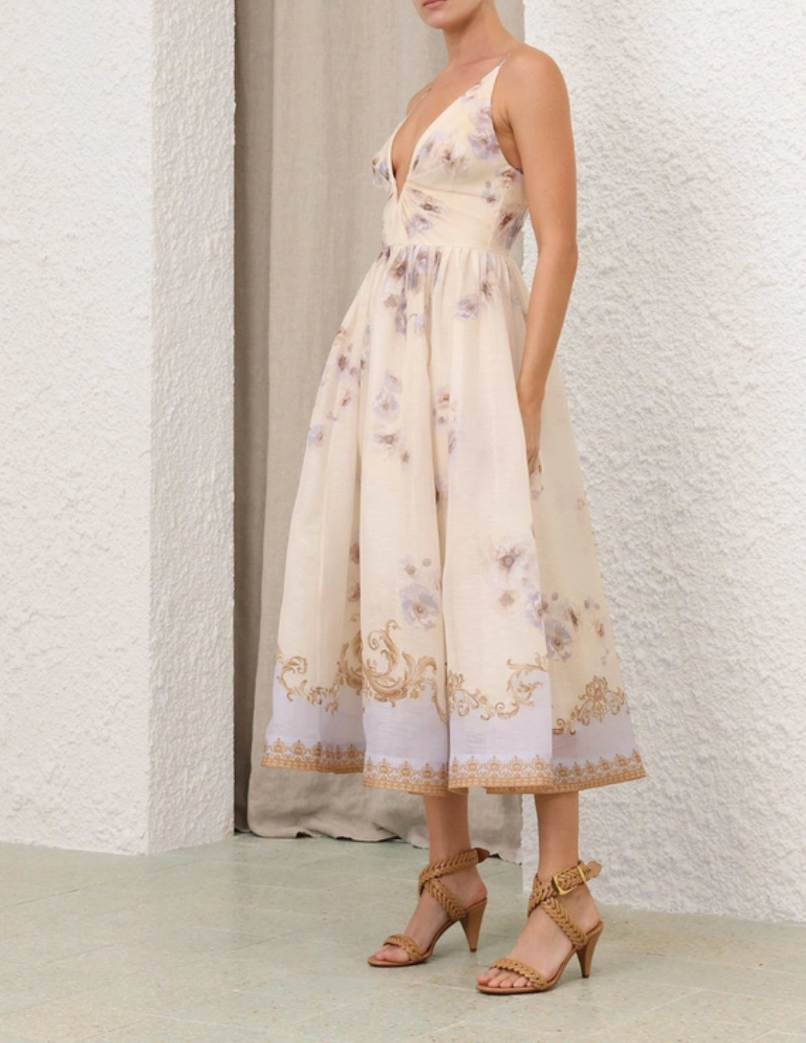 Zimmermann Hypnotic V Neck Midi Dress in Blue Floral
