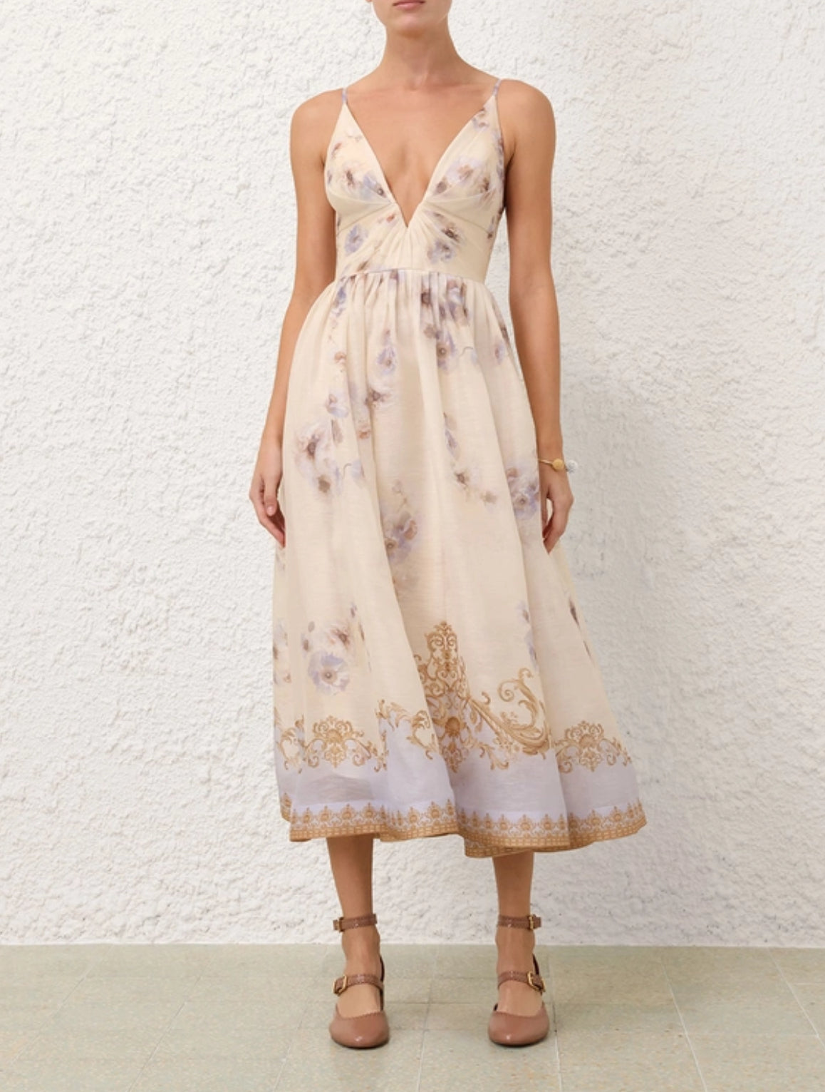 Zimmermann Hypnotic V Neck Midi Dress in Blue Floral
