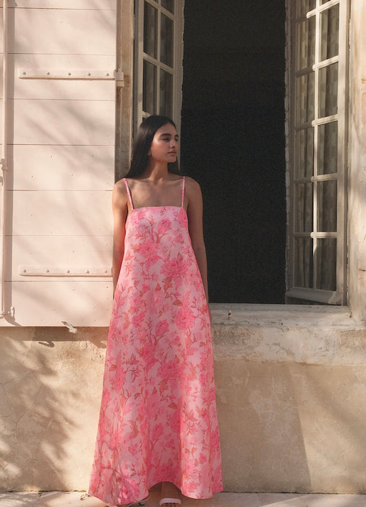 Morton Mac Camilla Dress In Blush Rose & Neck scarf