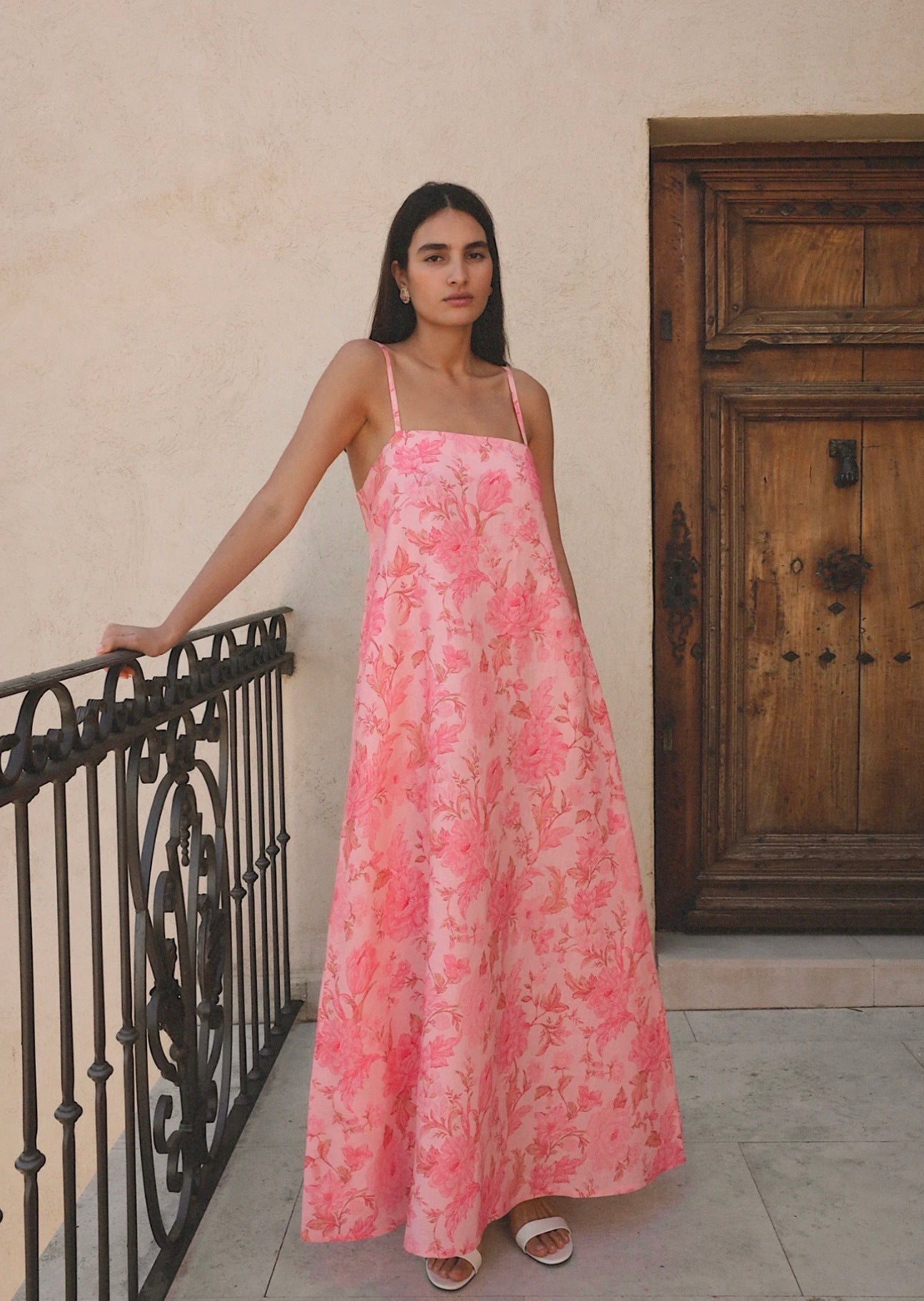 Morton Mac Camilla Dress In Blush Rose & Neck scarf